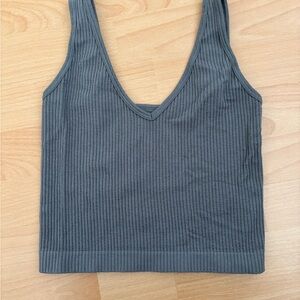 Ribbed V-Neck Crop Tank Top - Charcoal